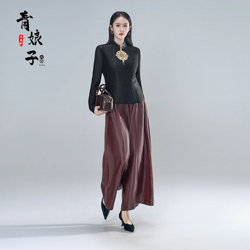 青娘子（嫣然）龟裂纹真丝香云纱新中式秋季重工刺绣唐装上衣-61505