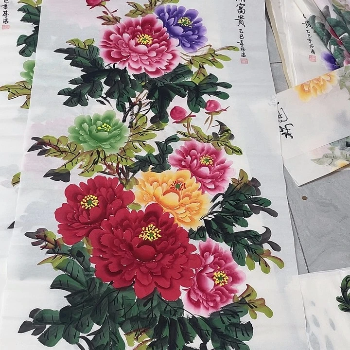 国画国画作品书法作品原竖白底多彩