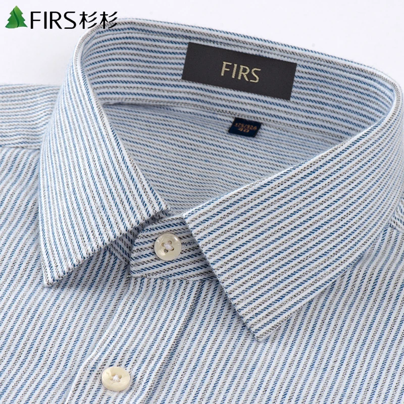 衫衫春秋季长袖条纹衬衫男装100%纯棉中年商务休闲男士百搭衬衣男
