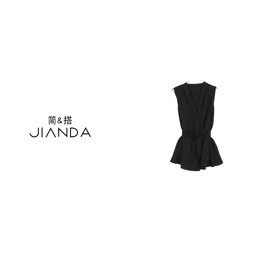 简&搭【千屿Sheila】V领腰带上衣送阔腿裤套装252-TZ/0612-668