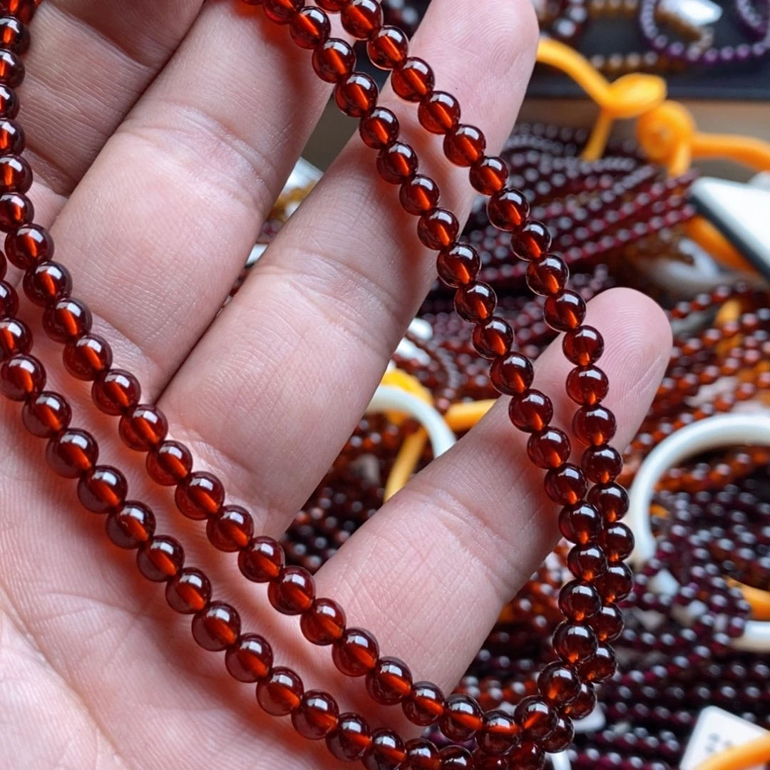 幸***¹未镶嵌石榴石手链5mm毕业级血 珀红