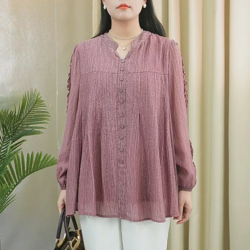 大码女装显瘦百搭上衣女2025春季新款胖妹妹优雅气质长袖衬衣