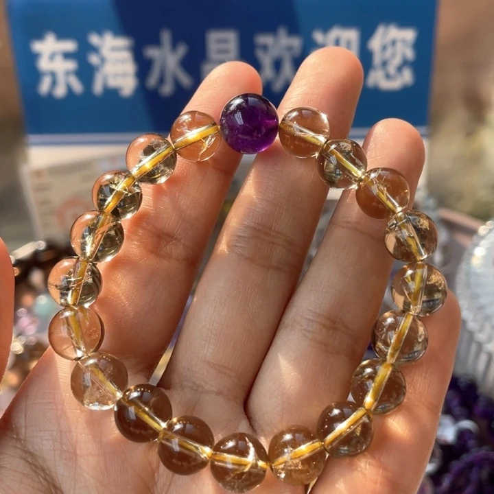 水晶手串未镶嵌黄阿塞换颗柠檬黄顶珠