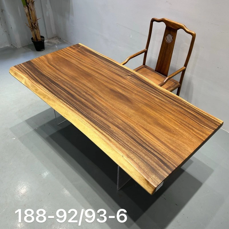 南美胡桃木大板办公桌自然边简约风茶桌尺寸188-92/93-6