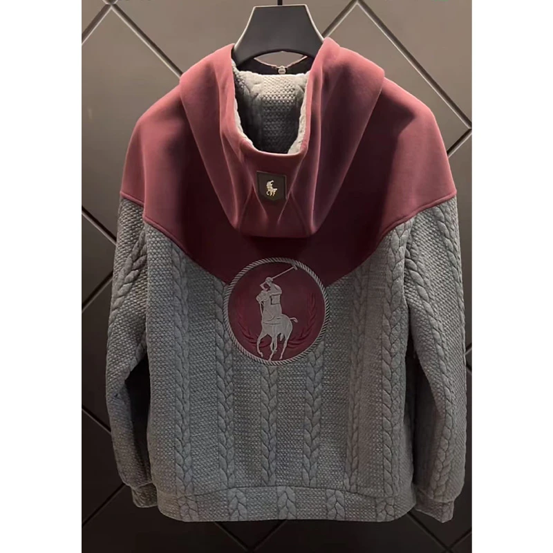 欧洲站新品高级定制轻奢时尚外套男女同款设计感拼接连帽刺绣上衣