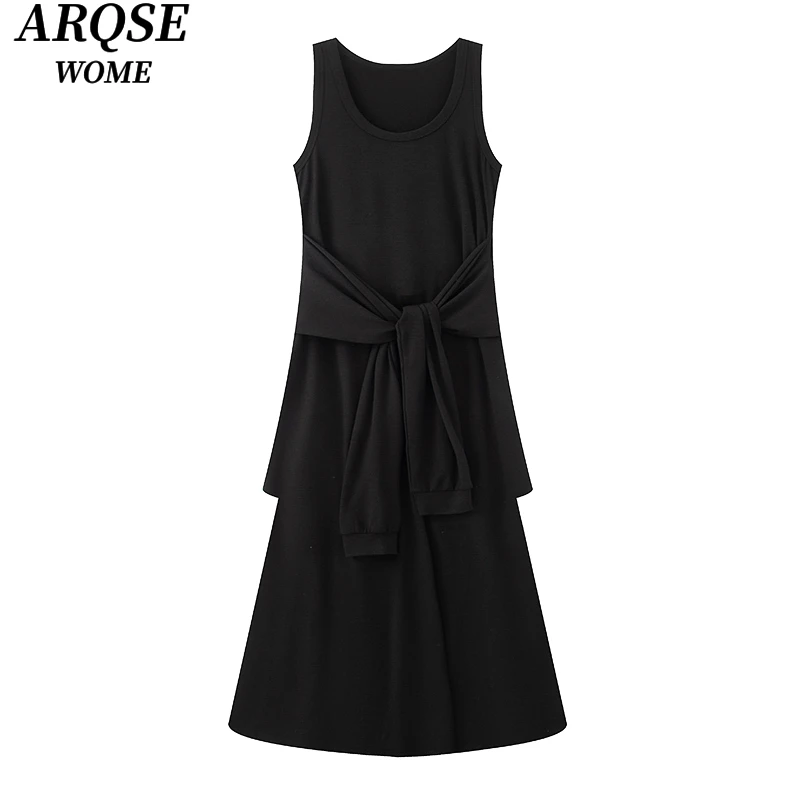 艾诺丝商场同款2025夏季新品款黑色收腰无袖连衣裙女9622