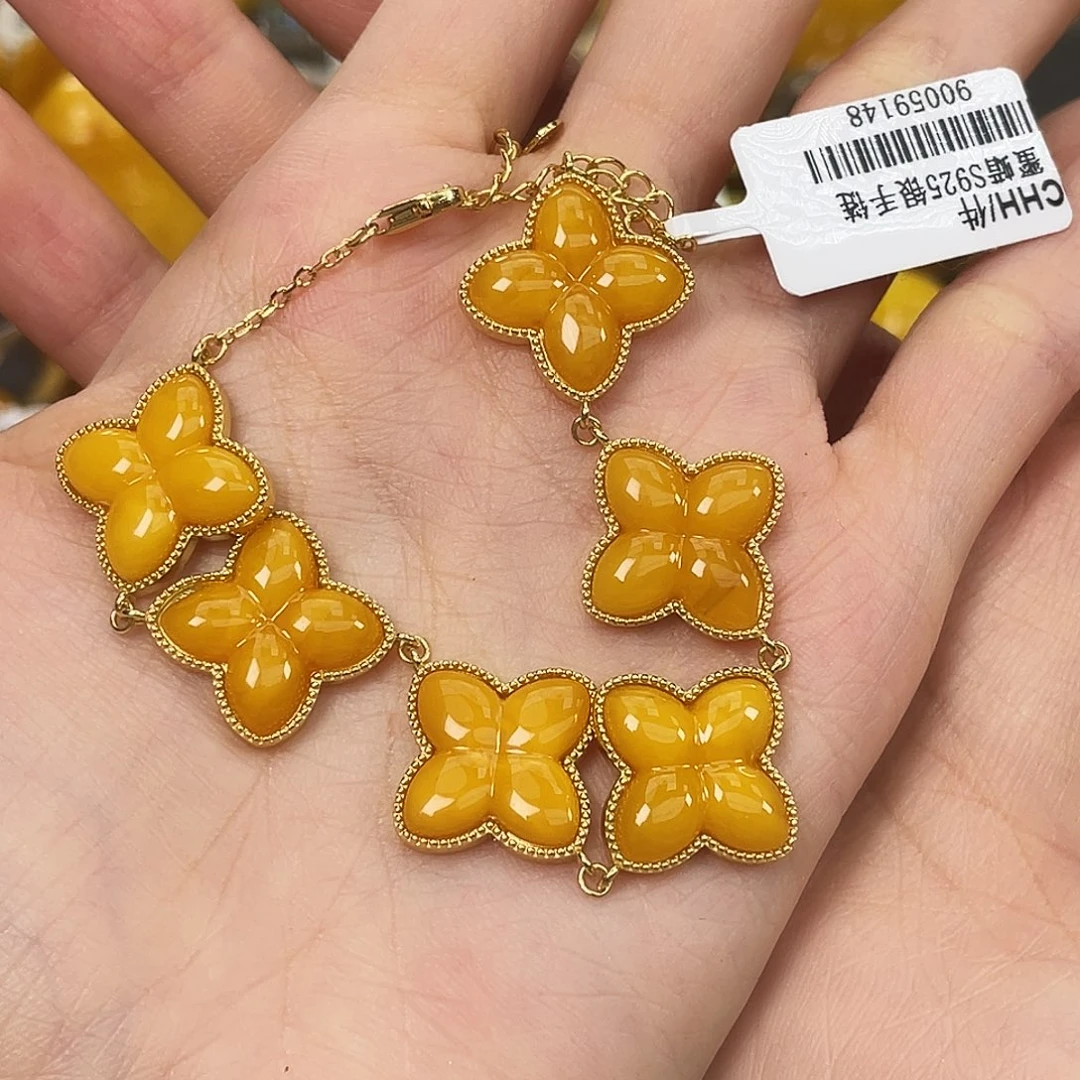 银S925镶嵌琥珀珠宝奇石琥珀蜜蜡