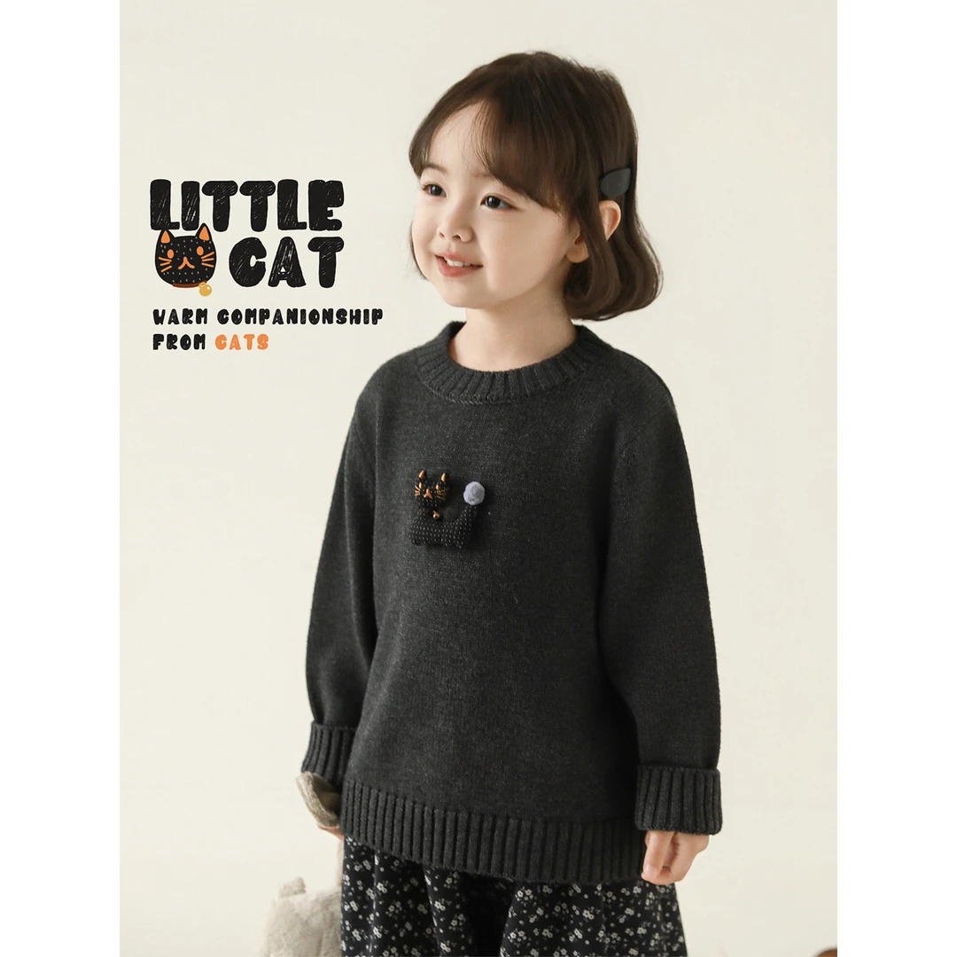 幼悠童装女童毛衣2025冬季新款猫咪针织衫蓬松保暖儿童上衣GN7429