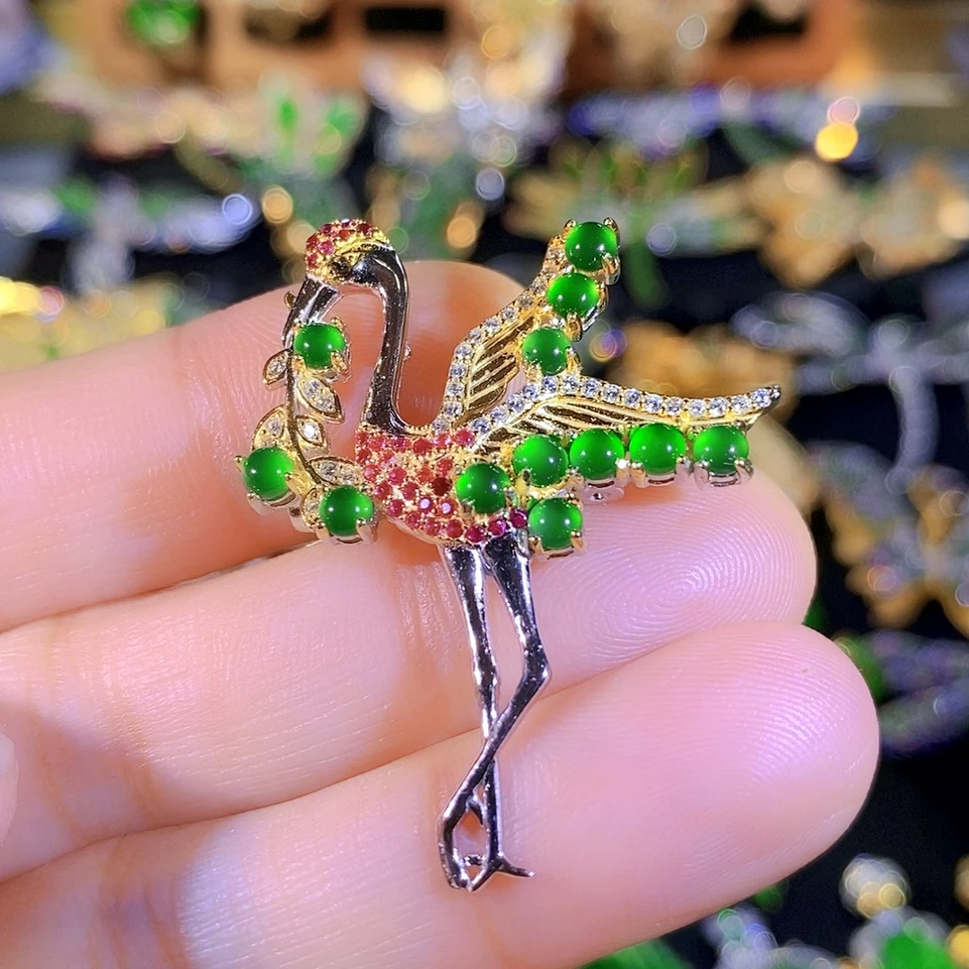 颈饰银S925镶嵌翡翠