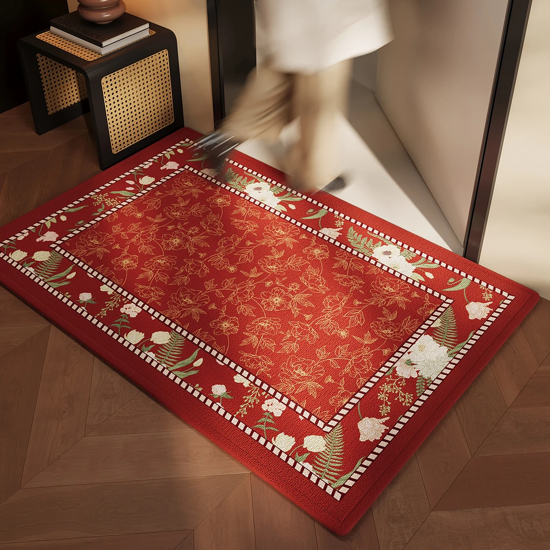 红色入户门地垫耐脏除尘免打理防滑脚垫高级感玄关大门口家用地毯