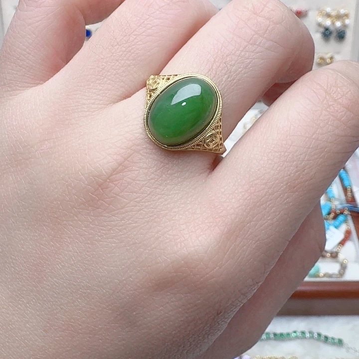 和田玉戒指银S925镶嵌戒指