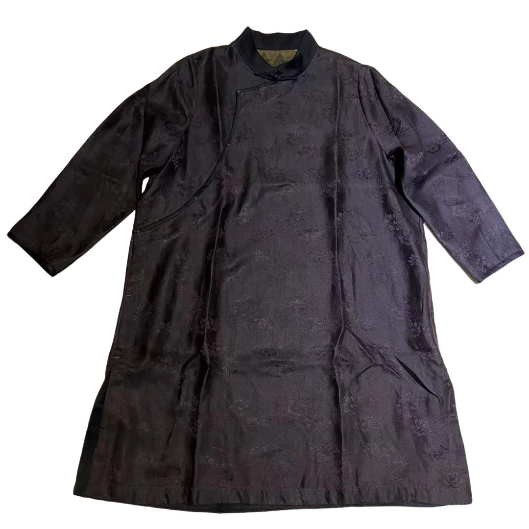 山山家甄选 慢慢变蓝【新中式袍子】L6380丝提花中长斜襟复古中国风