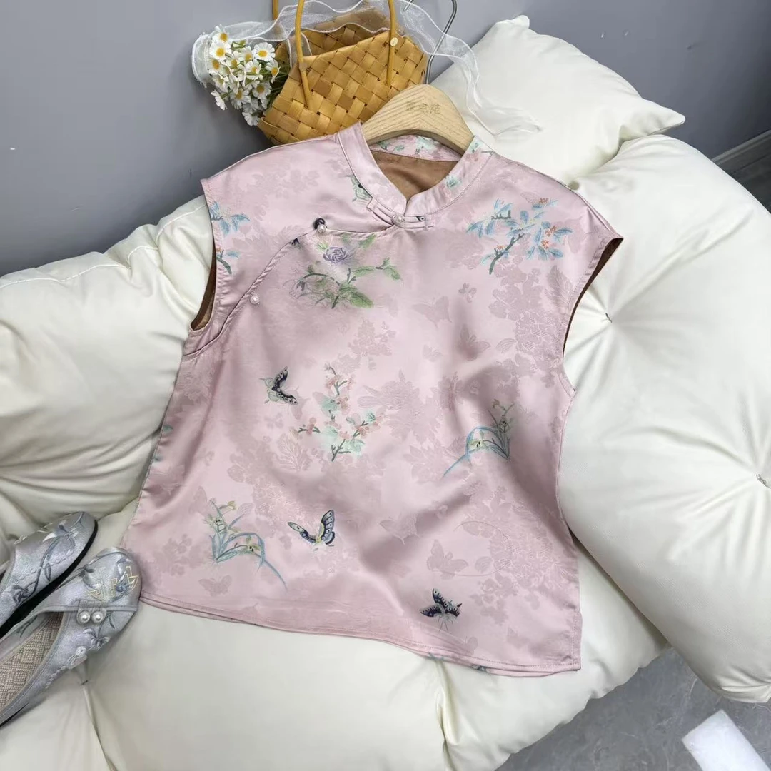 【水蜜桃】中国风服装飞飞袖立领双面中国风紫色新中式奥黛