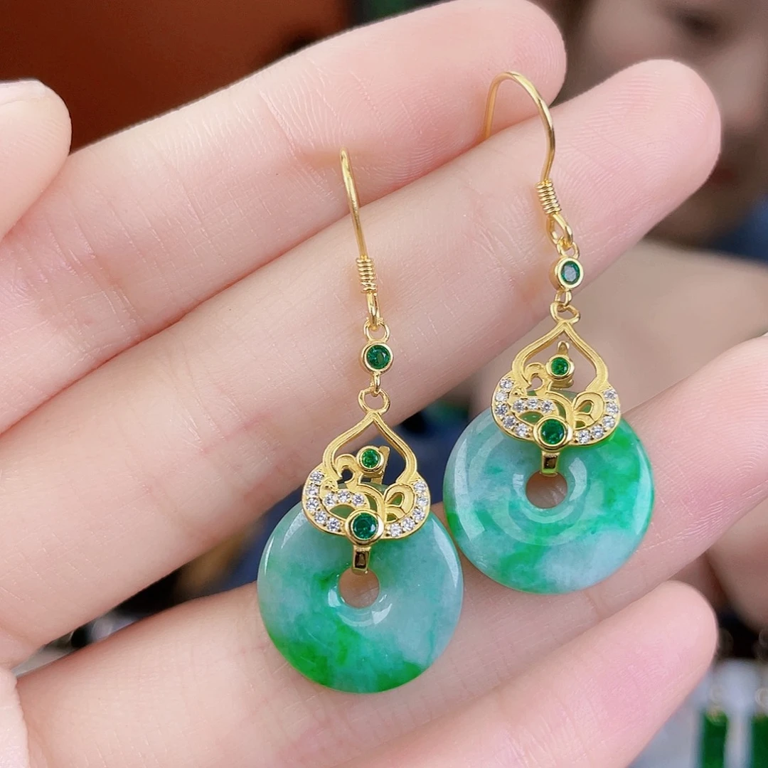 翡翠银S925镶嵌耳饰