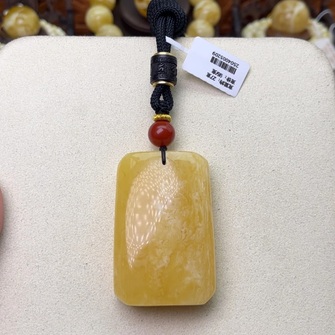 蜜蜡吊坠(不含链)未镶嵌351平安无事牌虎皮纹瓷白花