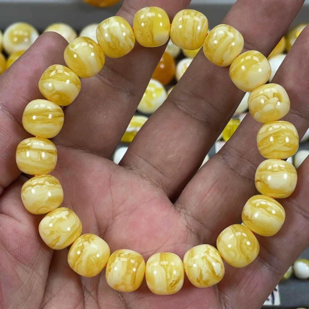 琥珀未镶嵌手串尺寸12焦皮同料老型手串