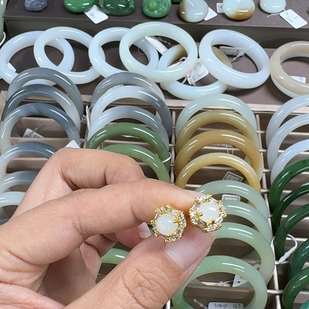 和田玉耳饰合金和田玉耳环