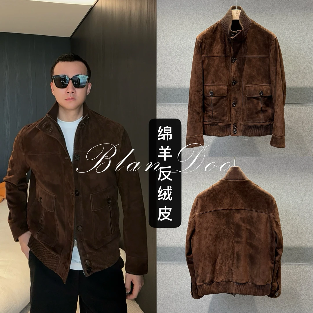 BLANDOO "意奢绅士”  LP轻奢高定反绒绵羊皮立领皮衣5BD0206