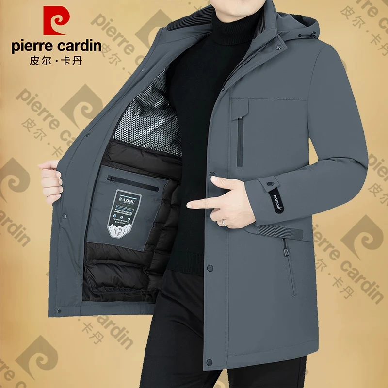 皮尔卡丹絨服中长款中年男冬季外套休闲冬装可脱卸内胆鹅絨