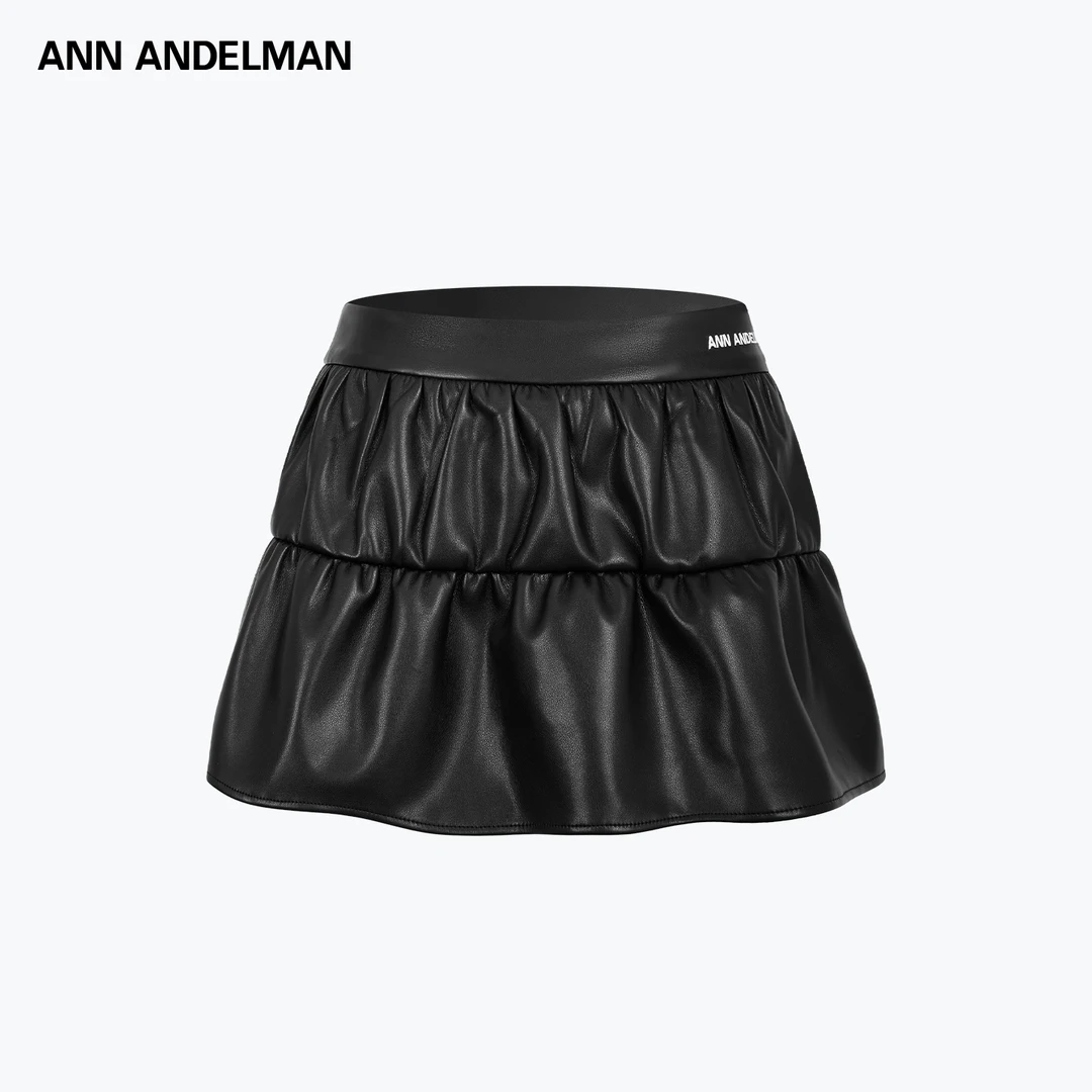 ANN ANDELMAN25新款抽褶皮半裙短裙半身不规则高腰皮裙