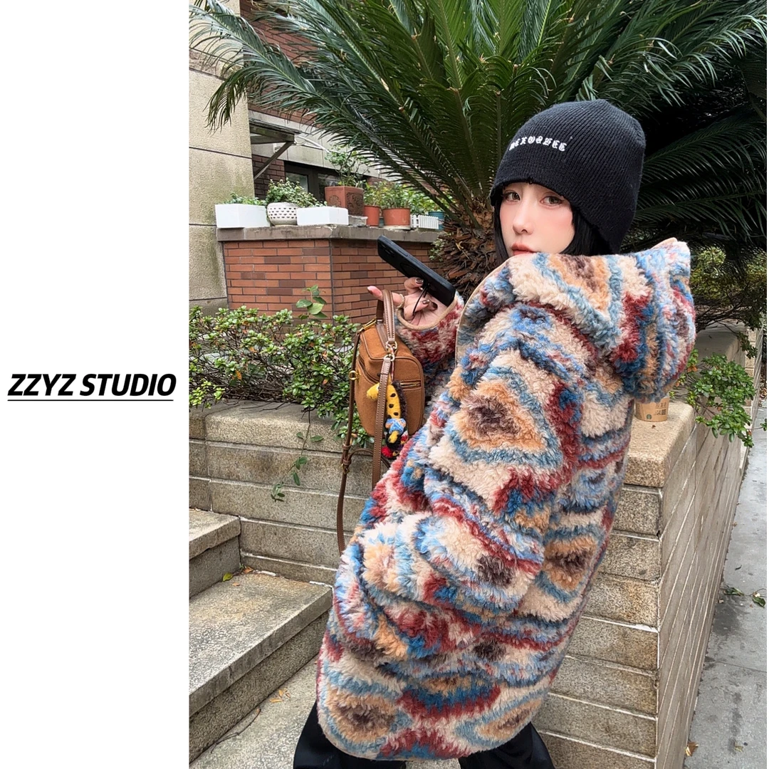 【ZZYZ】“油画调色板”100羊毛费尔岛圈圈肌理绒感加厚保暖连帽外套