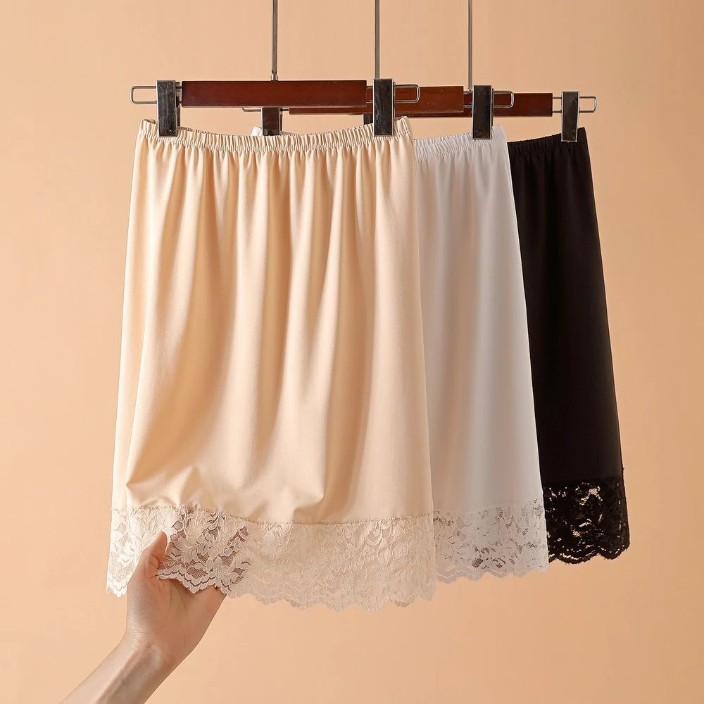 A字裙搭汉服防透打底裙中长款内衬裙蕾丝打底防静电半身裙防走光