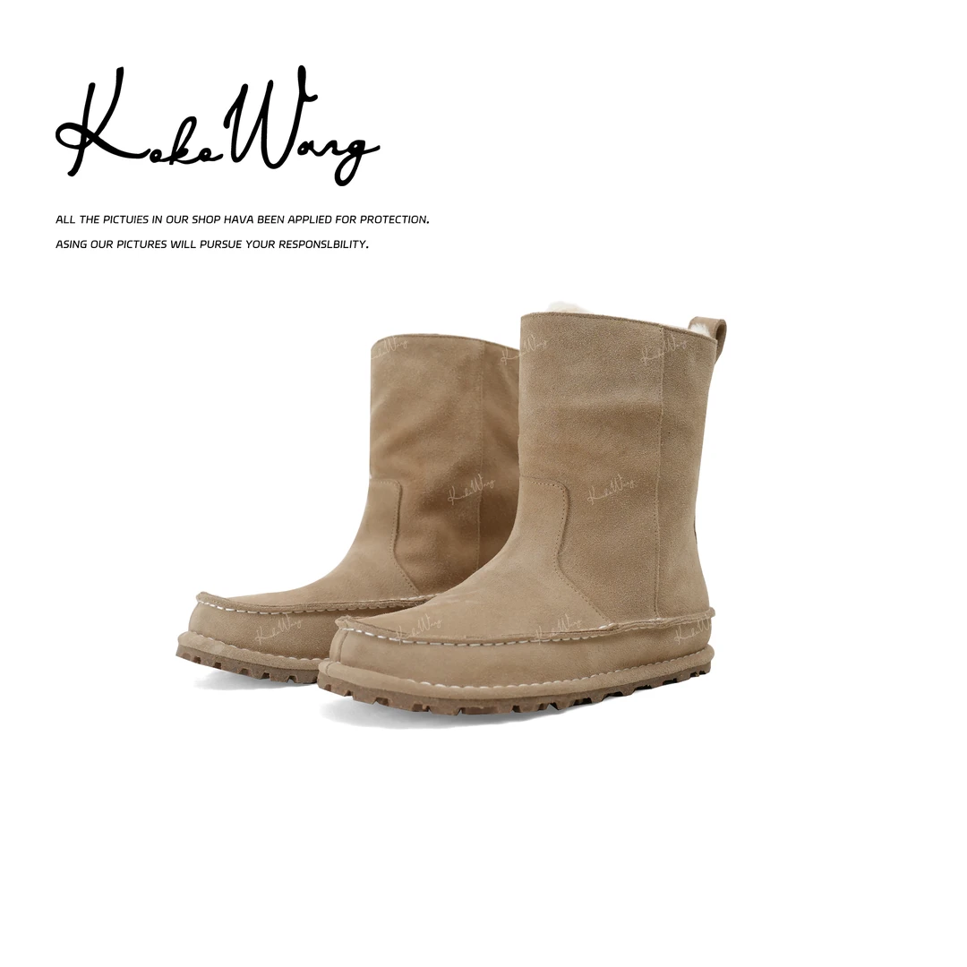 KOKO WANG2025新款厚底一脚蹬皮毛一体舒适保暖雪地靴X0425K08X42