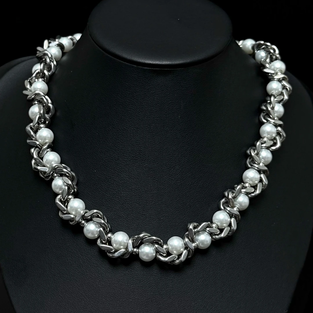 钛钢仿珍珠项链 原创蛇系叠戴颈链珍珠古巴项链高级设计感choker