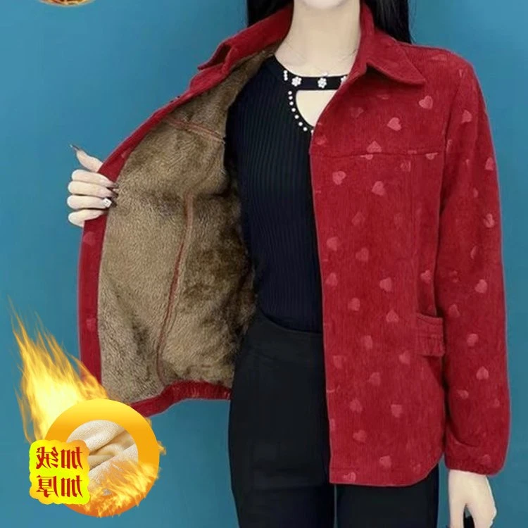 秋冬季新款灯芯绒妈妈装短外套中老年女宽松高档显瘦加绒上衣2025