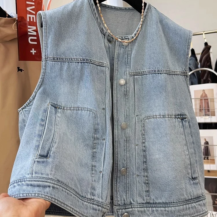 时尚牛仔马甲女春秋时髦洋气外穿短款背心外套无袖坎肩叠穿上衣