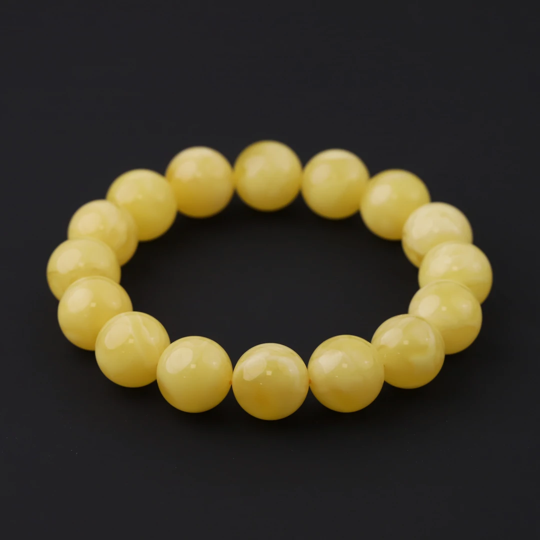 S7706 原矿蜜蜡圆珠鸡油黄白花满蜡单圈手串（送工具）