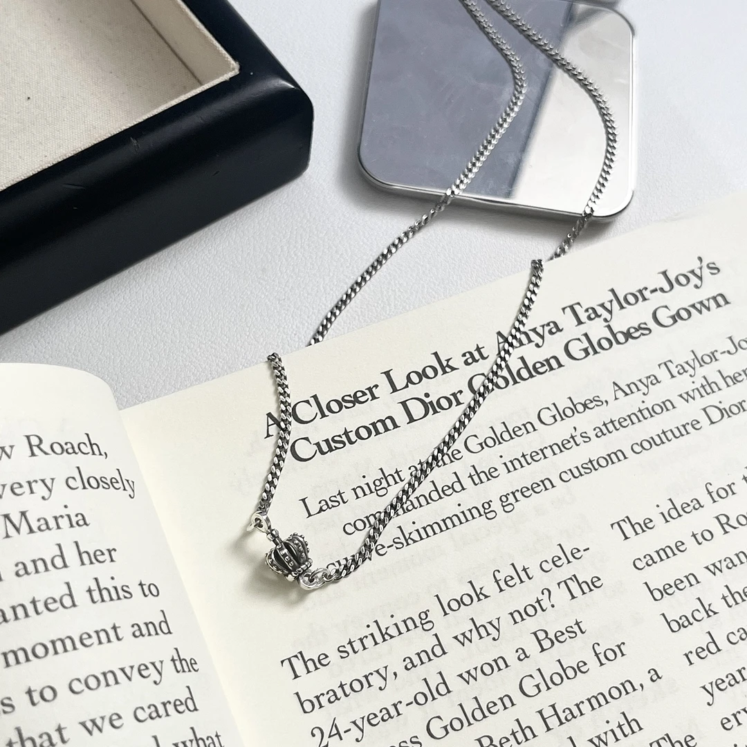 坠链均925银 小皇冠单链项链纯银锁骨链素链不掉色小众个性时尚