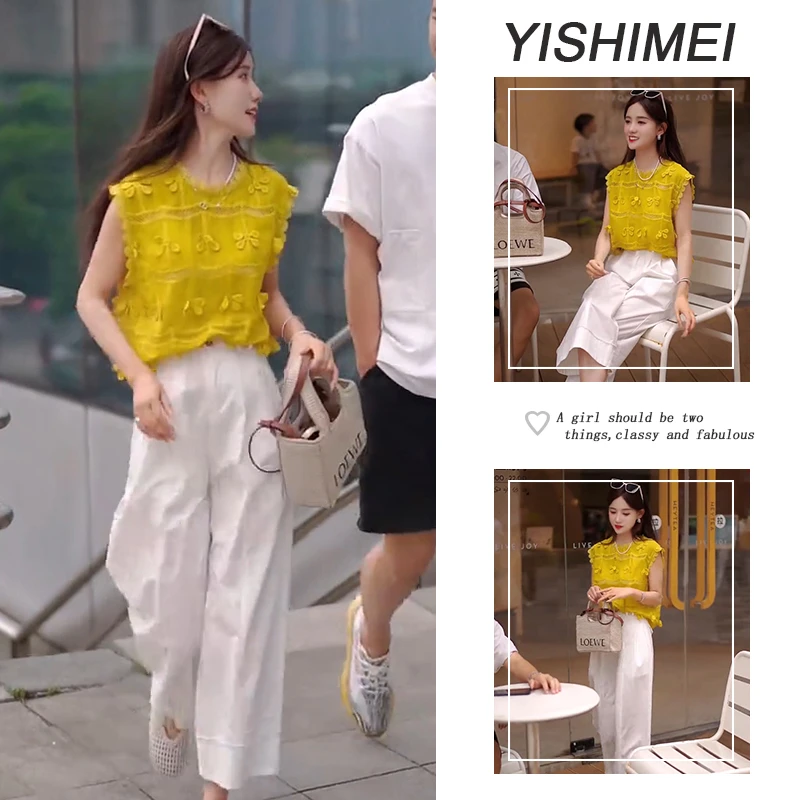 夏季温柔系穿搭一整套女2025年新款韩版清新百搭上衣休闲裤两件套
