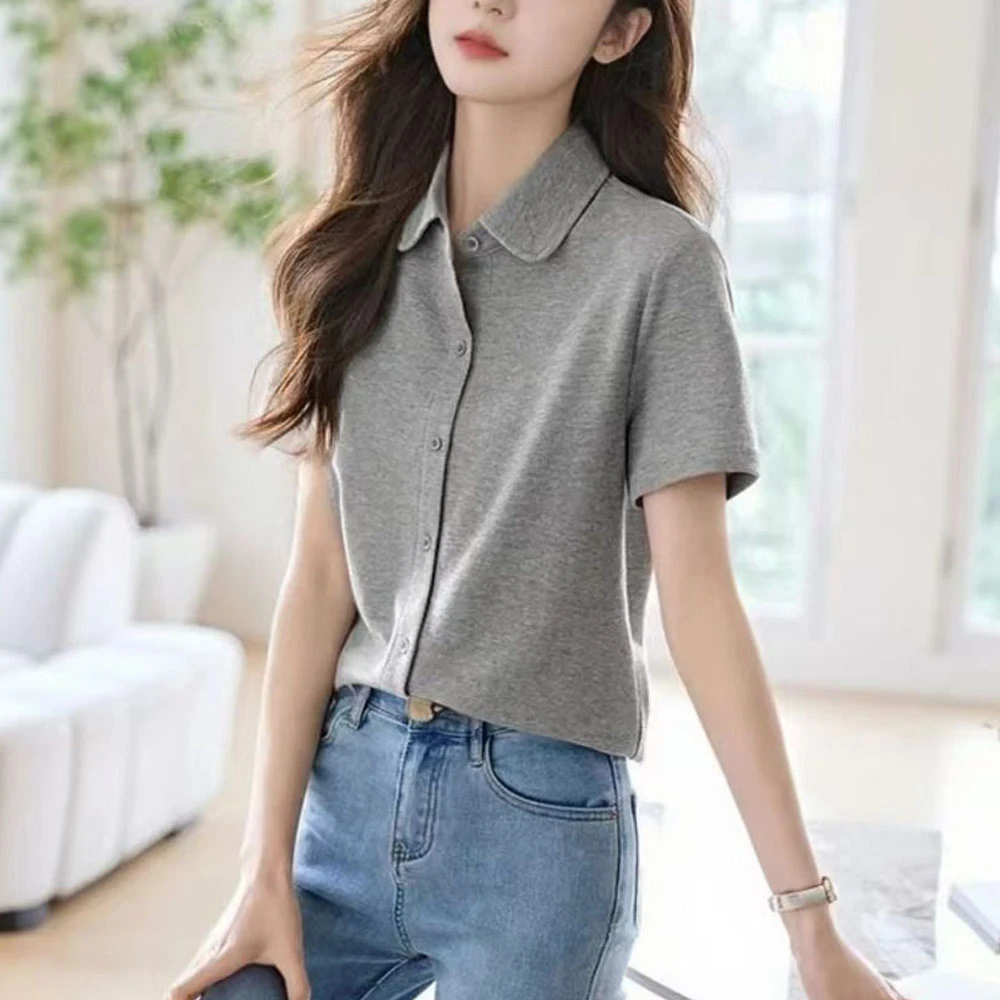 通勤职场基础款百搭舒适正肩polo领短袖T恤女2025夏季款内搭上衣