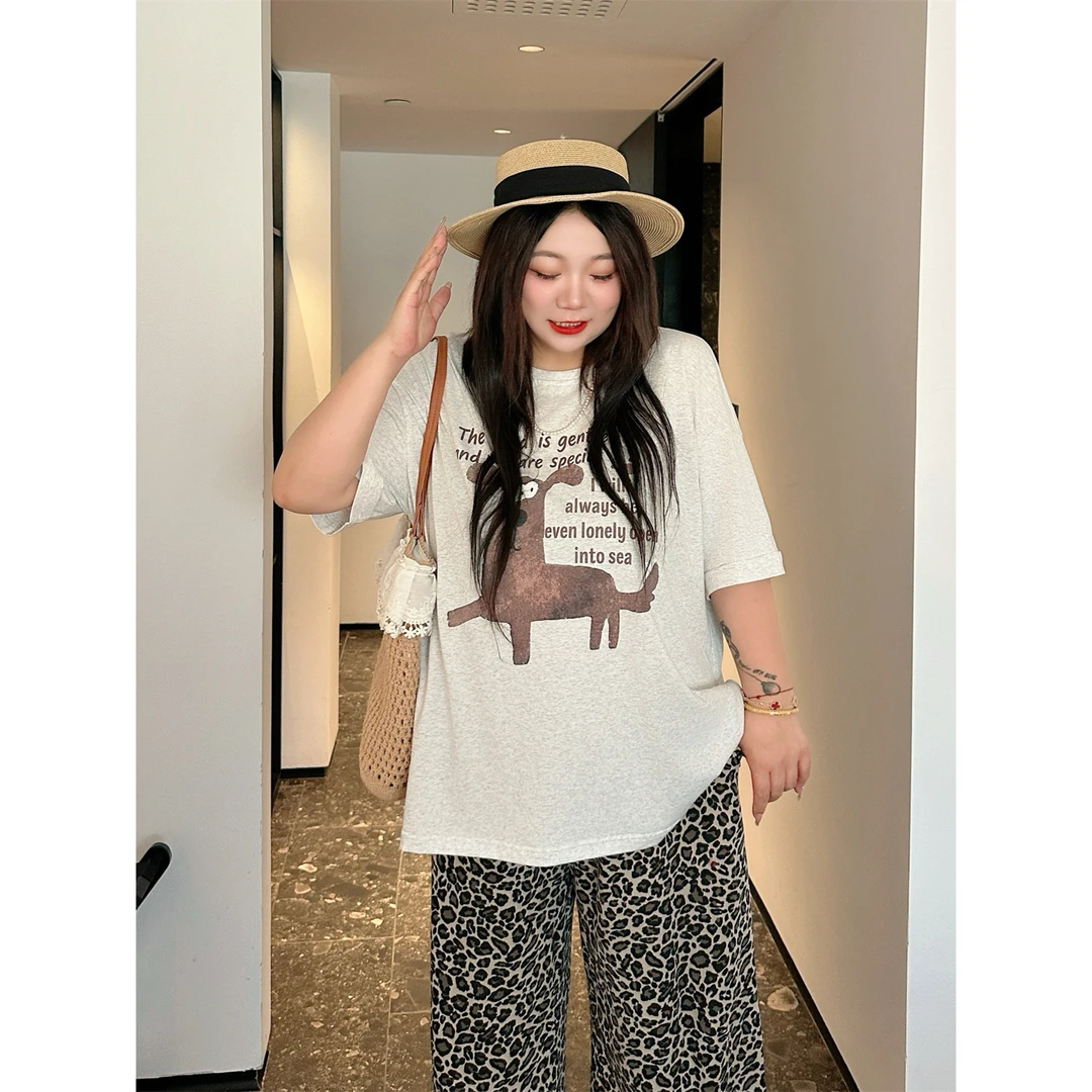 松香栀子 / 狗狗印花设计感宽松T恤 15047花契大码200斤胖mm减龄