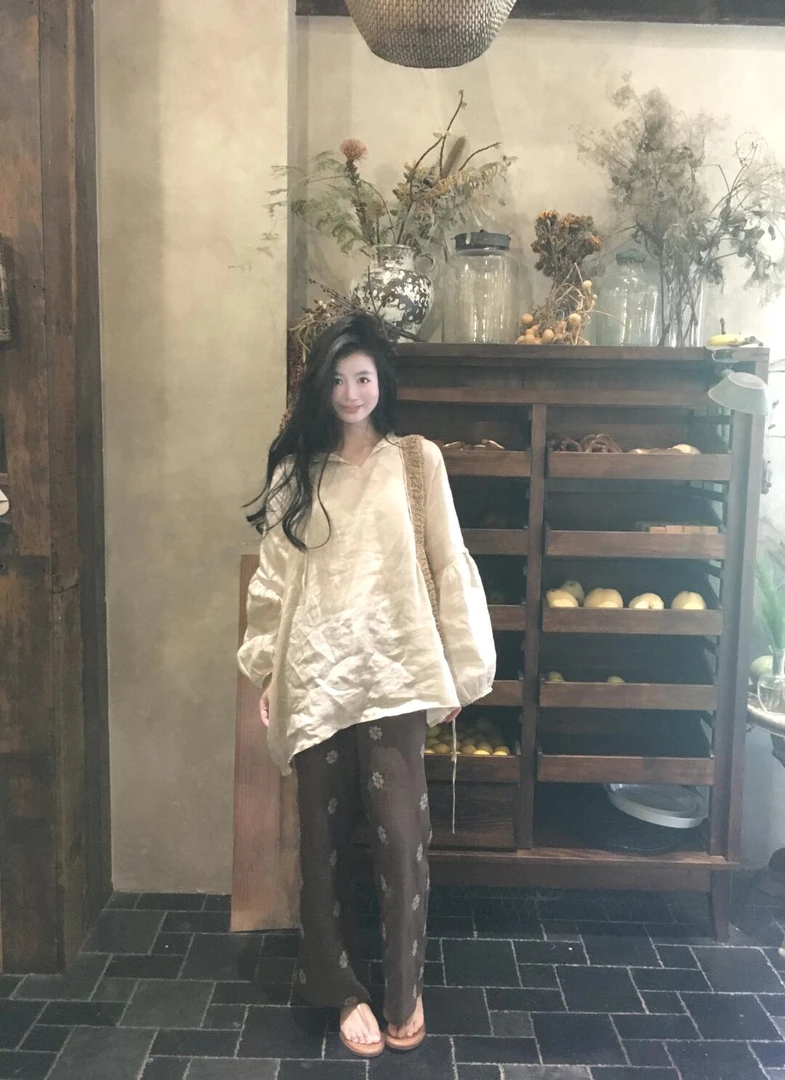 秋季新款穿搭高级松弛感慵懒薄款防晒衬衫上衣高腰阔腿裤两件套女