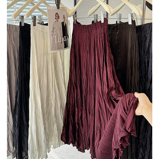 三宅风不规则褶皱半身裙女显瘦飘逸a字大摆长裙春季新款洋气半裙