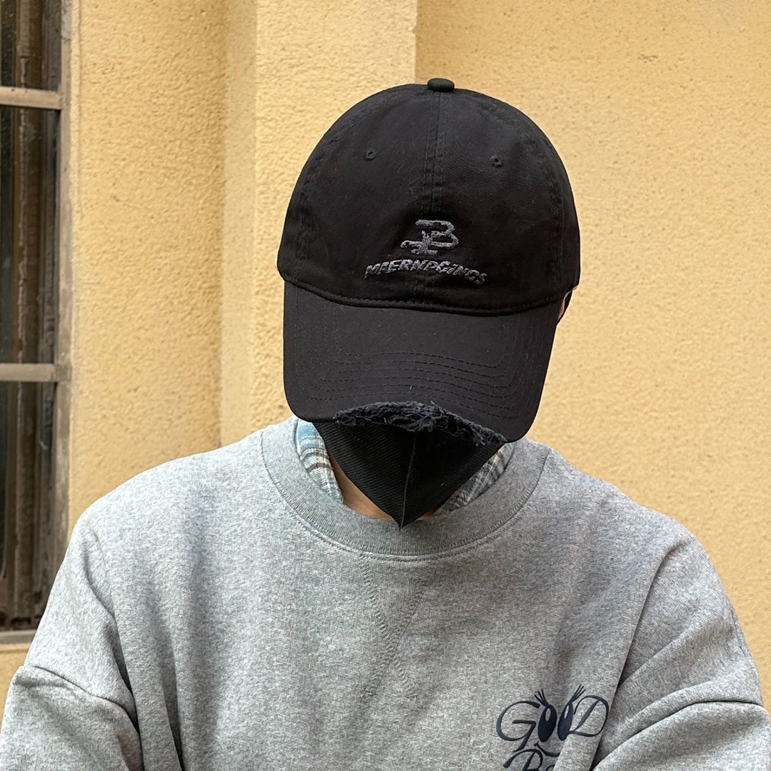 LEVMLON-加深简约加厚帽檐破坏小标刺绣棒球帽百搭大帽檐显脸小