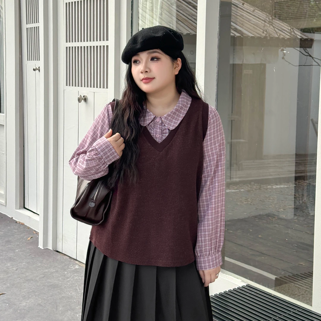 20092大码女装【秋日绝搭】学院风柔软舒适200斤叠穿针织马甲背心