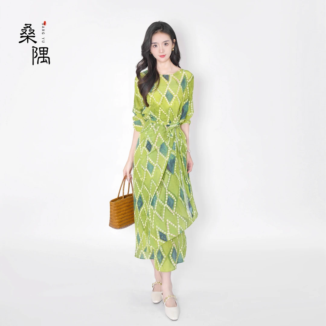 《没质量问题不退不换》方块格优雅时尚五分袖连衣裙25SS337D