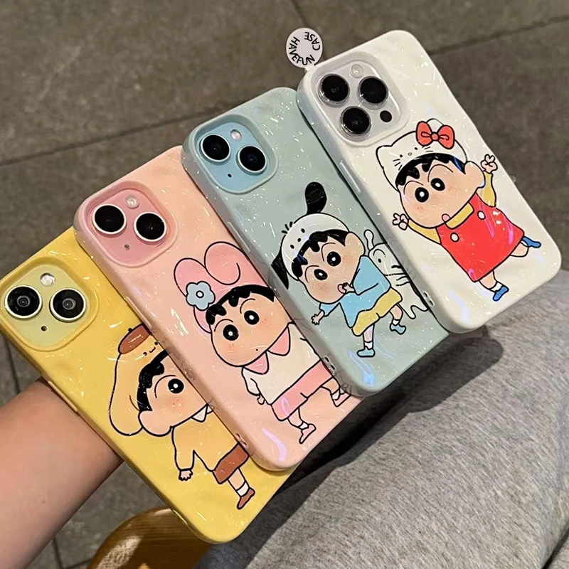 雅天立可爱卡通小新适用iPhone16/15手机壳14promax/13陨石纹1211