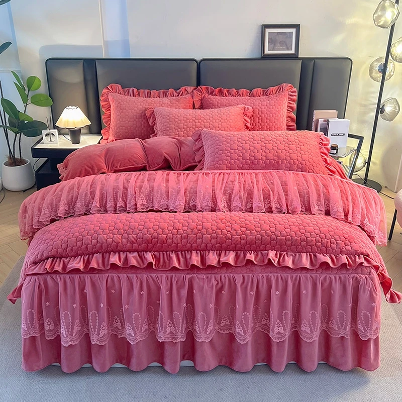 新款A类柔暖婴儿绒夹棉床裙四件套宝宝绒加绒加厚韩版双面绒