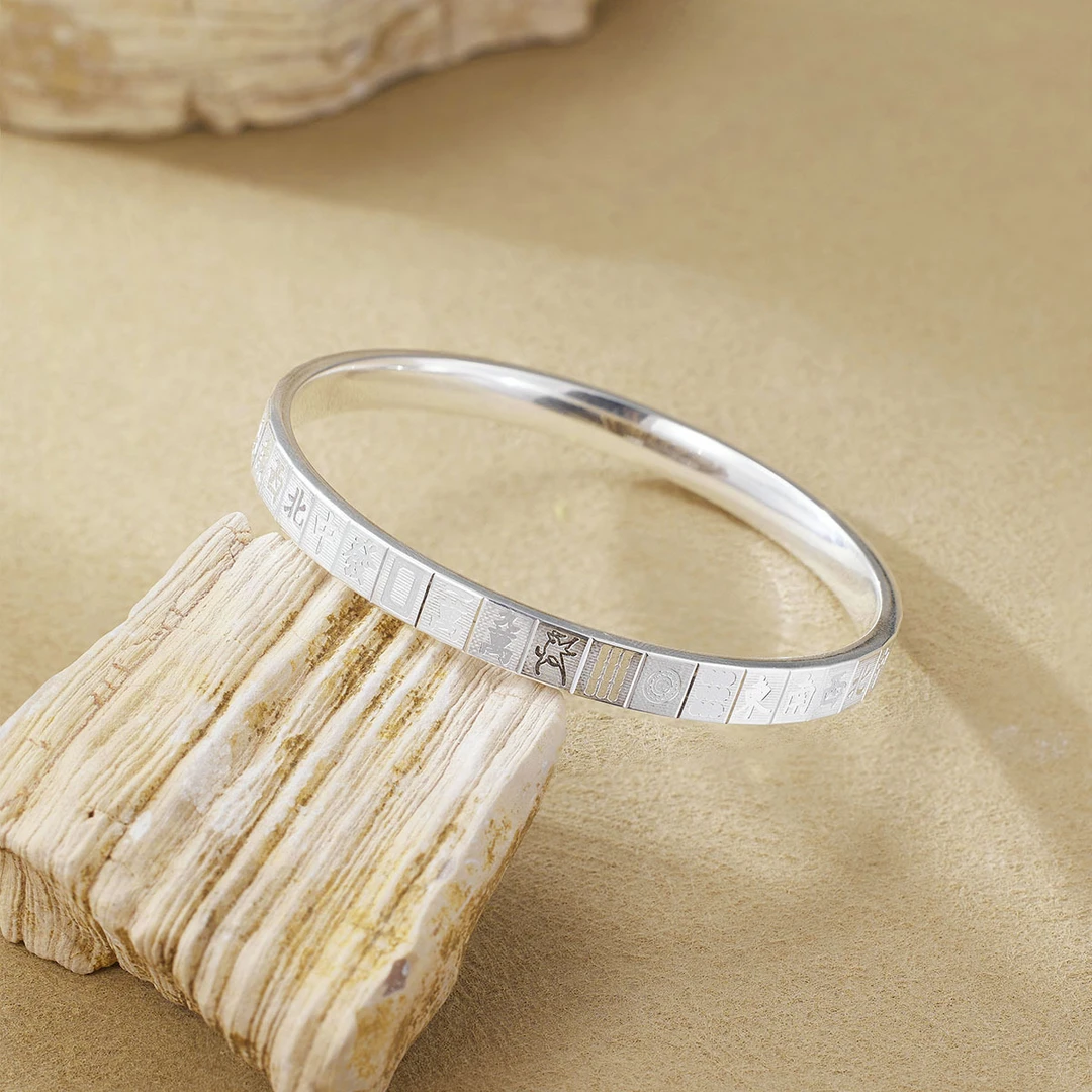 银9999麻将十三幺手镯亮面闭口手环女时尚轻奢高级感个性高级感