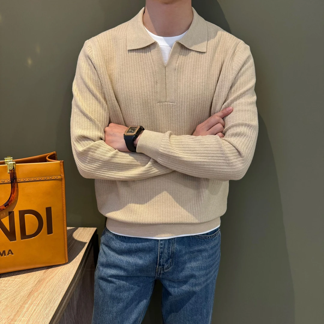 WUSHE物社【舒适莫代尔】秋冬男士老钱风微阔毛衣小V翻领时尚针织衫