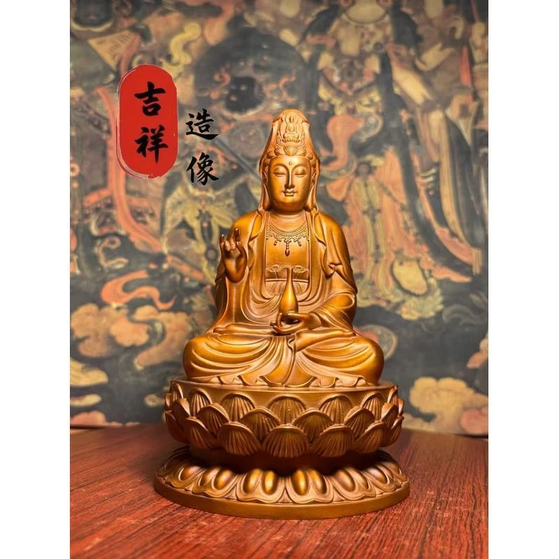 纯紫铜《观音菩萨》纯手工錾刻家用玄关佛像摆件