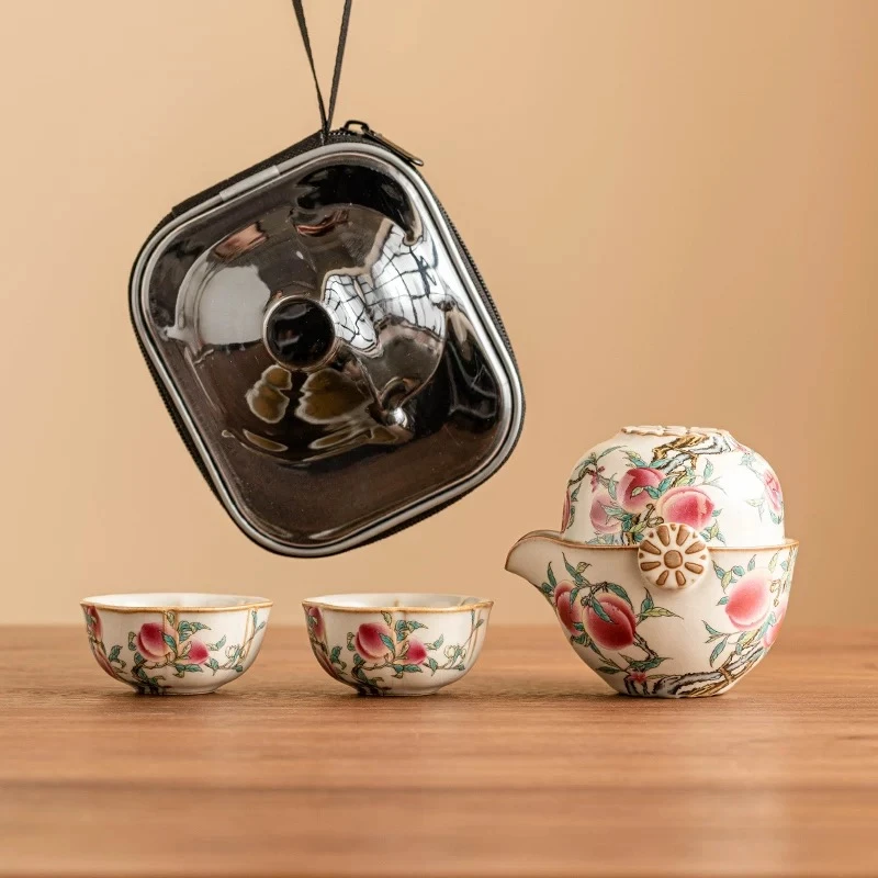 陶瓷主人杯茶杯单杯粉彩寿桃B0957