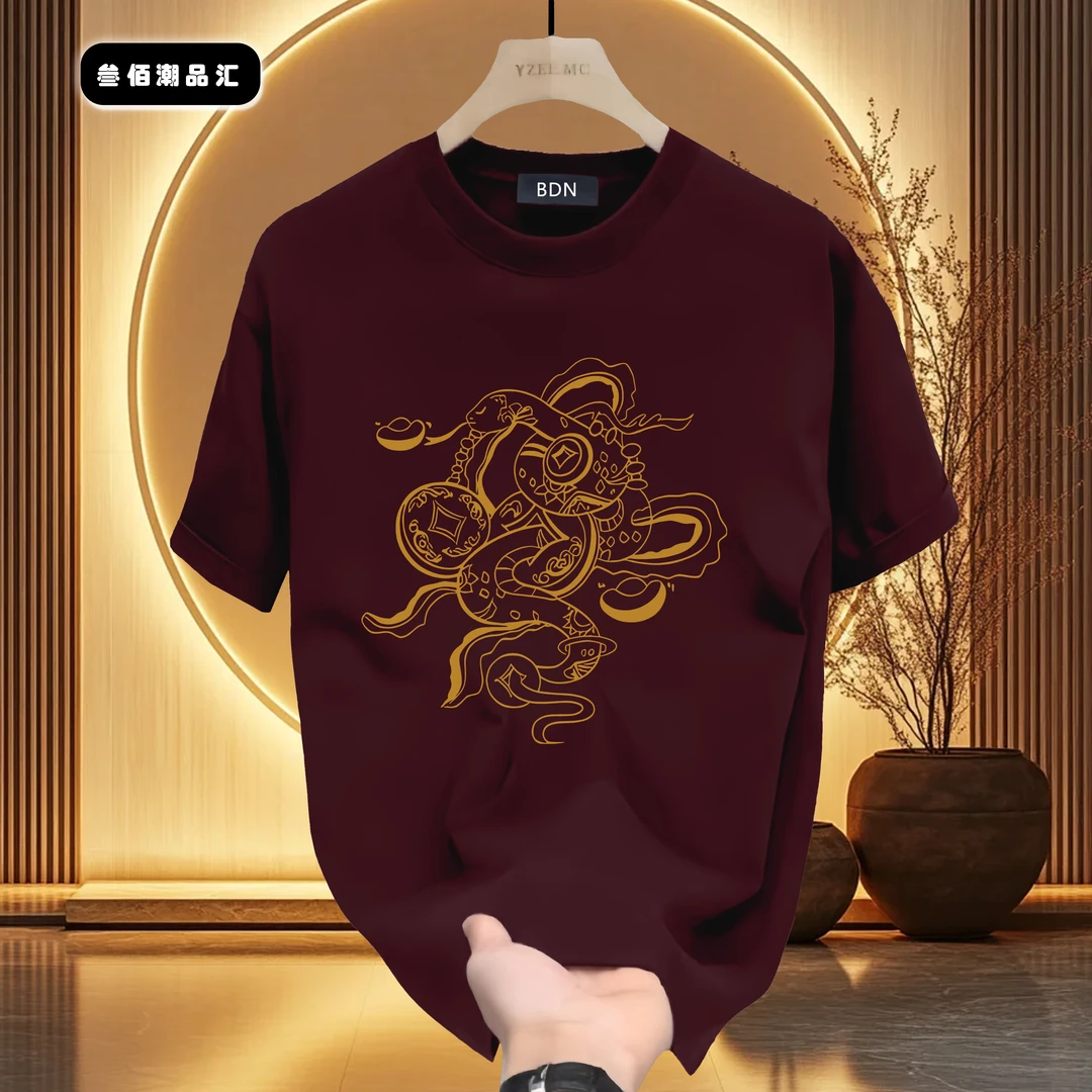 邦德妮【高品质男装】美式重磅短袖T恤个性印花潮牌男士圆领打底衫