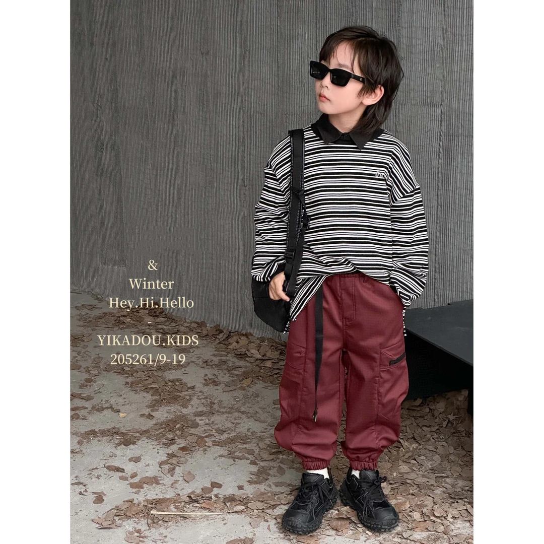 05261高端潮品童装时尚百搭一体绒速干工装裤B19-4春秋女童休闲裤