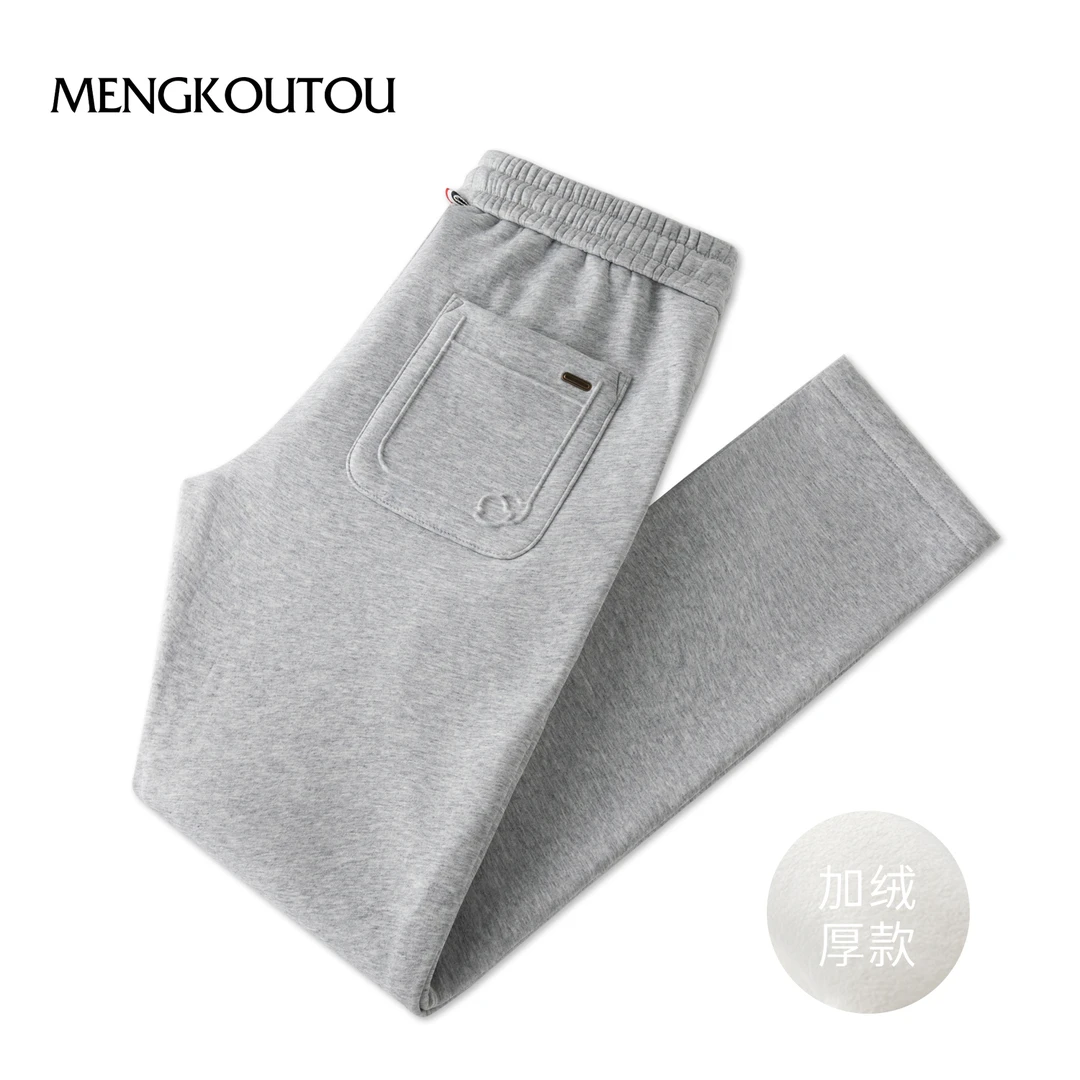 蒙口透百搭休闲裤男士冬季加绒加厚弹力亲肤时尚气质经典灰色运动
