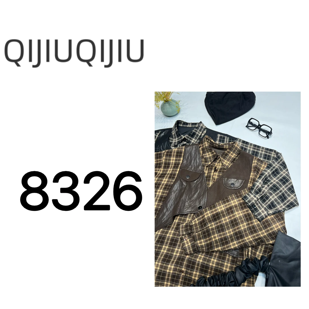 2025小众设计款拼接格子衬衣8326
